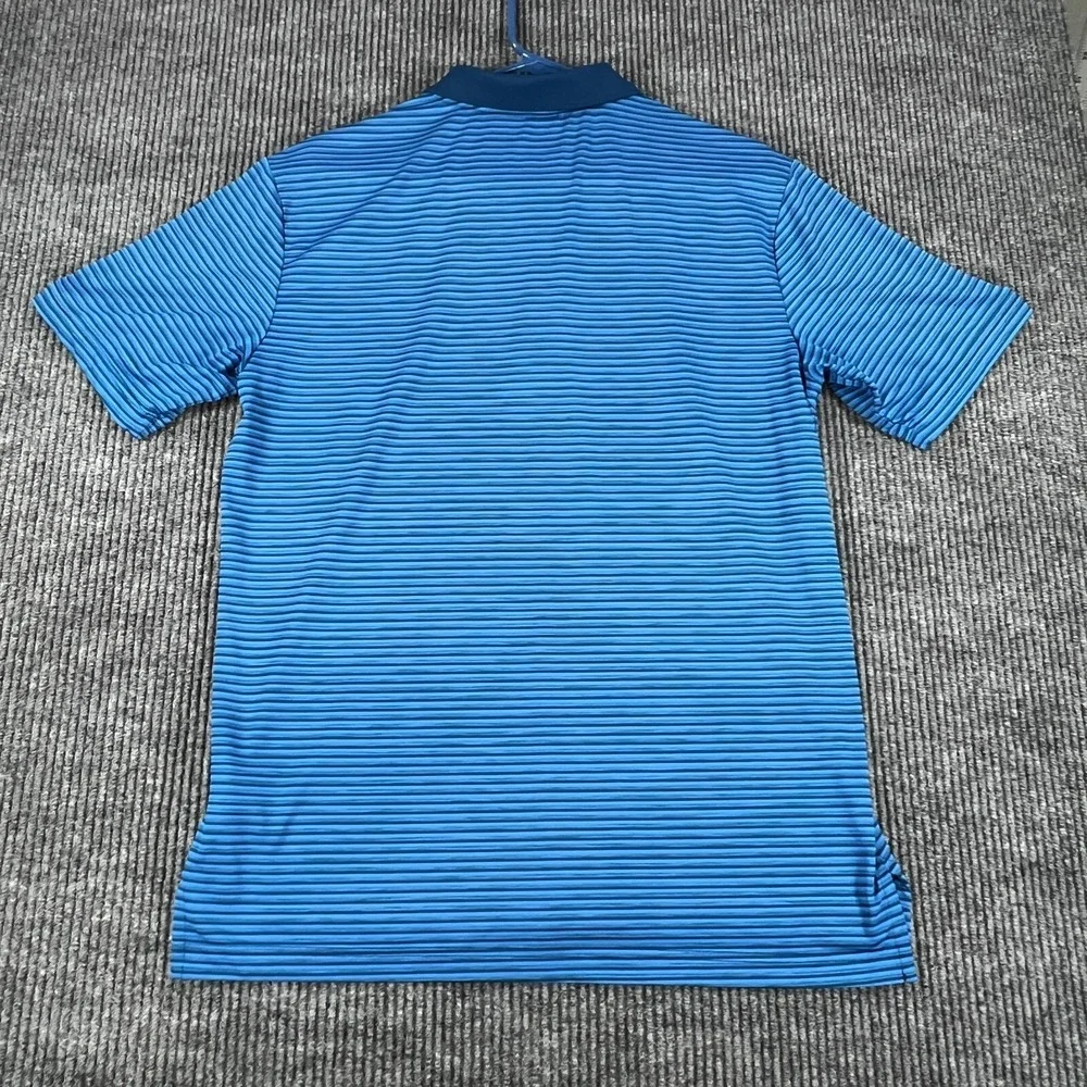 Adidas Polo Shirt Mens Medium Blue Striped Short Sleeve Golf Outdoor Casual